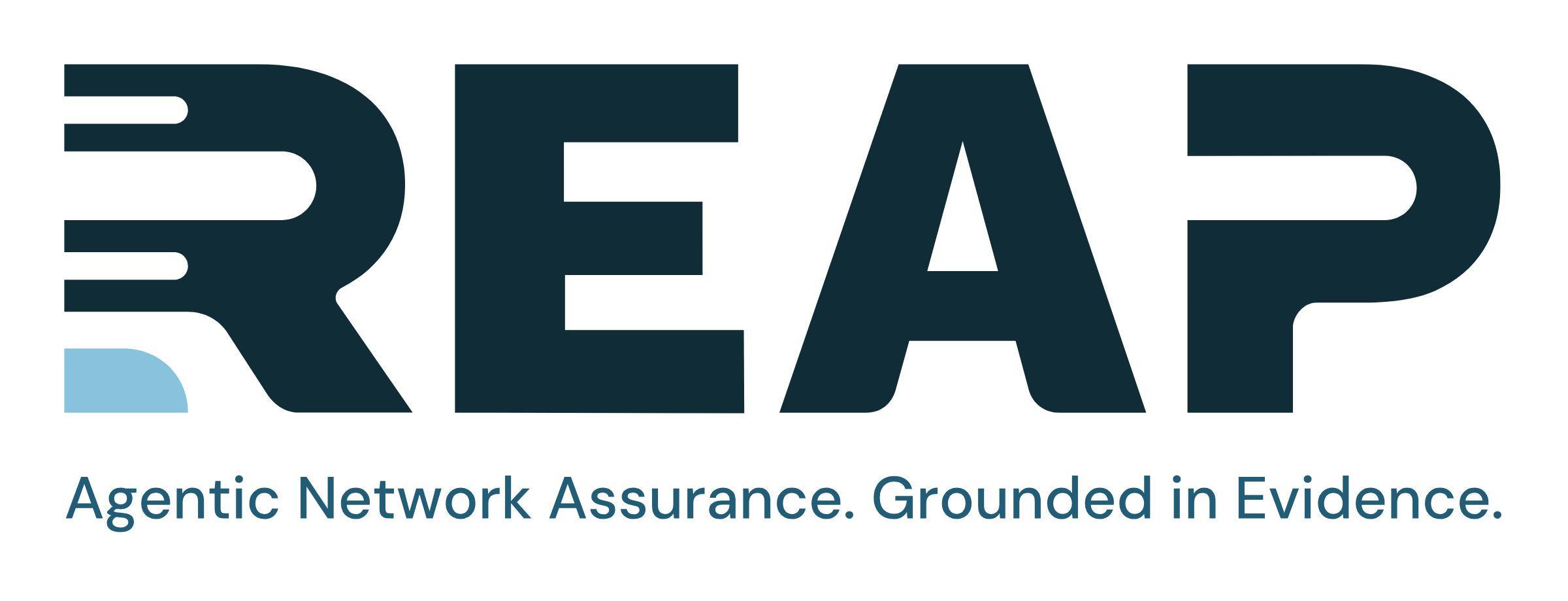 REAP wordmark with the tagline beneath it: Agentic Network Assurance. Grounded in Evidence.